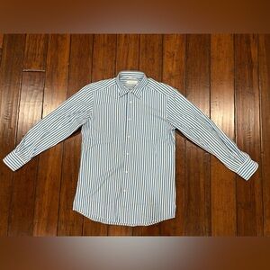 Ermenegildo Zegna Striped Dress Shirt Men's Size M Blue White Cotton Button Down